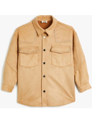 Koton Oversize Ceket Süet Görünümlü Cep Detaylı Çıtçıt Kapamalı Zımbalı