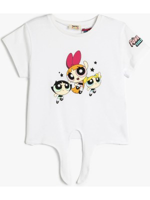 Koton Powerpuff Girls Tişört Lisanslı Beli Bağlamalı Kısa Kollu Bisiklet Yaka Pamuklu