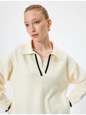 Koton Polo Triko Kazak Uzun Kalça Boy Çizgi Detaylı