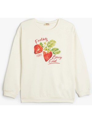 Koton Sweatshirt Çilek Baskılı Uzun Kollu Bisiklet Yaka Pamuklu