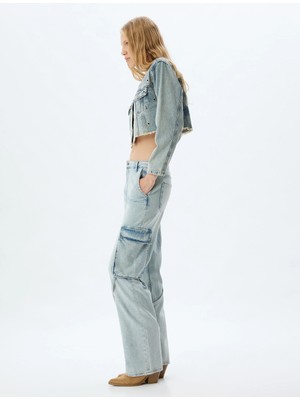 Koton Kargo Cepli Kot Pantolon Normal Bel Düz Paça Düğmeli - Straight Fit Jean