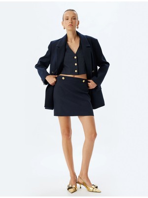 Koton A Kesim Mini Etek Yüksek Bel Düğme Detaylı