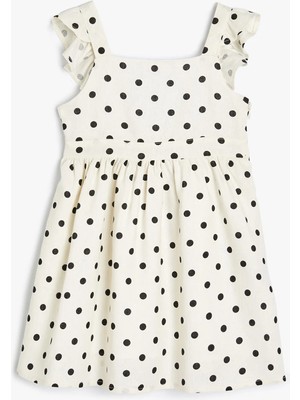 Koton Keten Elbise Askılı Fırfırlı Kare Yaka