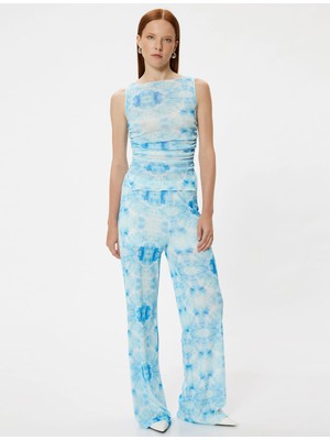 Koton Yarı Transparan Kolsuz Tişört Batik Desenli Slim Fit