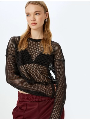 Koton Uzun Kollu Bisiklet Yaka Crop File T-Shirt