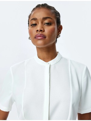 Koton Iki Farklı Kumaş Kullanımlı Dik Yaka Kısa Kollu Smokin Gömlek