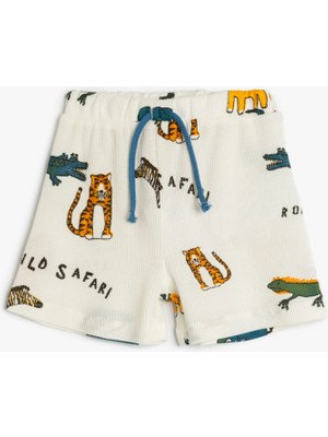 Koton Şort Beli Bağlamalı Hayvanlar Baskılı Pamuklu