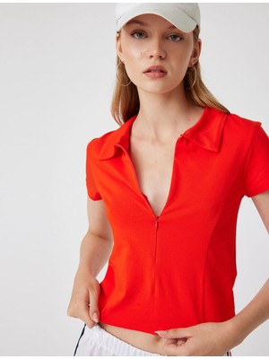 Koton Polo Yaka Tişört Fermuarlı Slim Fit Kısa Kollu