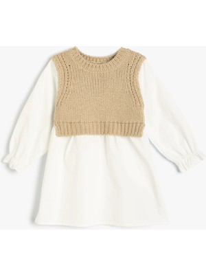 Koton Elbise Uzun Kollu Bisiklet Süveter Detaylı Yuvarlak Yaka