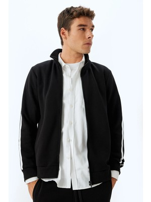 Koton Fermuarlı Hırka Dik Yaka Biyeli Uzun Kollu Şardonlu Pamuk Karışımlı