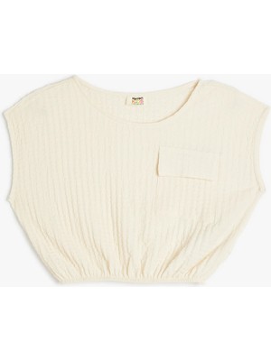 Koton Crop Bluz Kolsuz Dokulu Beli Lastikli