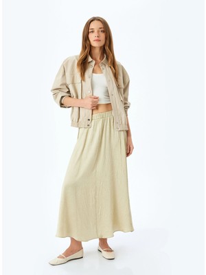 Koton Rahat Kalıp Yüksek Bel Dokulu Uzun Saten Kloş Etek