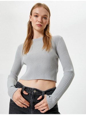 Koton Crop Triko Kazak Bisiklet Yaka Slim Fit Uzun Kollu