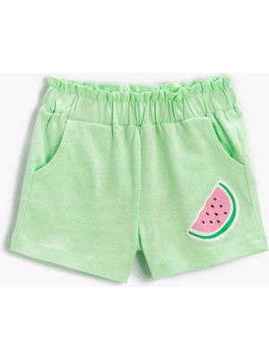 Koton Beli Lastikli Şort Karpuz Baskılı Pamuklu