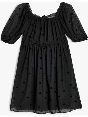 Koton Tül Detaylı Yuvarlak Yaka Kısa Kollu Elbise