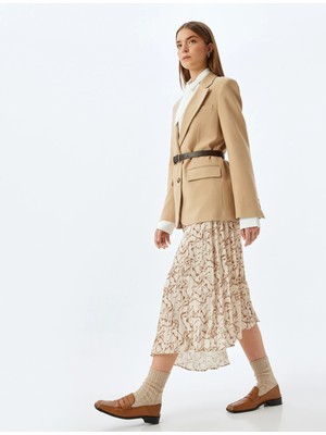 Koton Asimetrik Desenli Midi Boy Pileli Etek