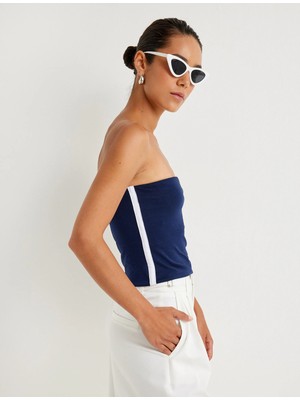 Koton Straplez Crop Üst Yanları Şerit Detaylı Pamuklu Slim Fit