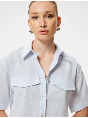 Koton Keten Karışımlı Crop Gömlek Kısa Kollu Kapaklı Cep Detaylı