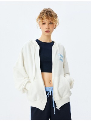 Koton Kapüşonlu Arkası Baskılı Fermuarlı Sweatshirt