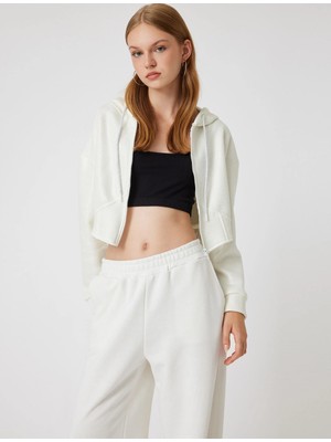 Şardonlu Crop Sweatshirt Kapüşonlu Fermuarlı Korse Görünümlü