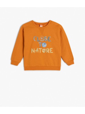 Koton Pamuklu Slogan Baskılı Uzun Kollu Bisiklet Yaka Sweatshirt