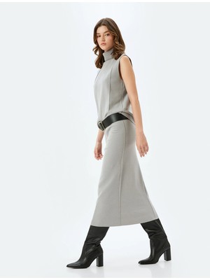 Koton Standart Bel Slim Fit Fitilli Uzun Kalem Etek