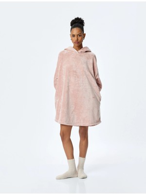Koton Cepli Uzun Kollu Oversize Kapüşonlu Peluş Sabahlık