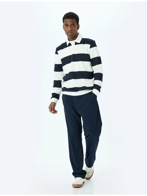 Koton Çizgili Uzun Kollu Pamuk Karışımlı Polo Yaka Sweatshirt