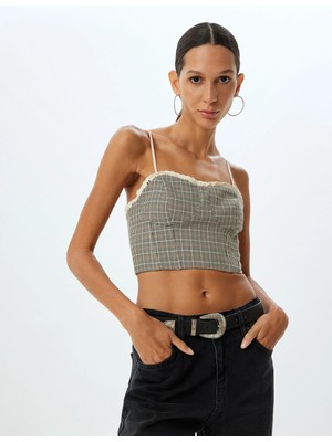 Koton Askılı Crop Büstiyer Kalp Yaka Dantel Detaylı Slim Fit