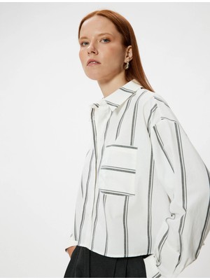 Koton Crop Poplin Gömlek Uzun Kollu Cep Detaylı Pamuklu