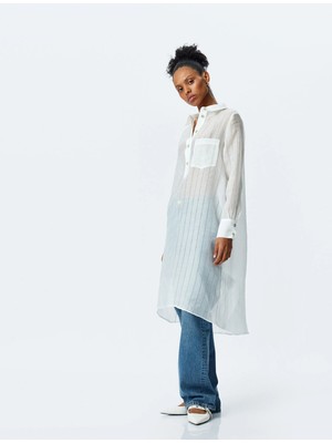 Koton Uzun Kollu Gömlek Yaka Yarı Transparan Oversize Uzun Tunik