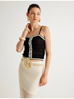 Koton Kadın Koton x Melis Ağazat - Askılı Kroşe Üst Düğme Detaylı Renk Kontrastlı 4SAK30127HT