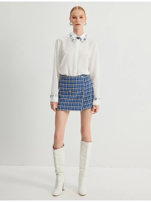 Koton Tüvit Şort Etek Mini Boy Kruvaze Düğmeli