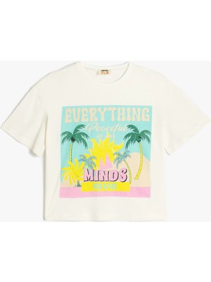 Koton Tropik Baskılı Tişört Kısa Kollu Bisiklet Yaka