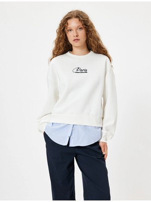 Koton Oversize Sweatshirt Bisiklet Yaka Sloganlı Kumaş Detaylı