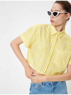 Koton Crop Gömlek Cep Detaylı Kısa Kollu Düğmeli Klasik Yaka