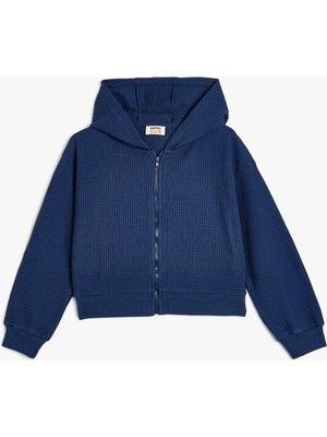 Koton Kapşonlu Fermuarlı Sweatshirt Uzun Kollu Dokulu