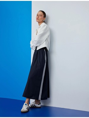 Koton Pamuklu Yanları Çizgili Cepli Midi Boy Kloş Etek