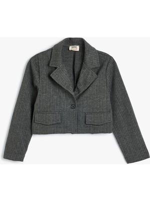 Koton Kız Çocuk Crop Ceket Cep Detaylı Uzun Kollu Düz Desenli Şık Tasarım