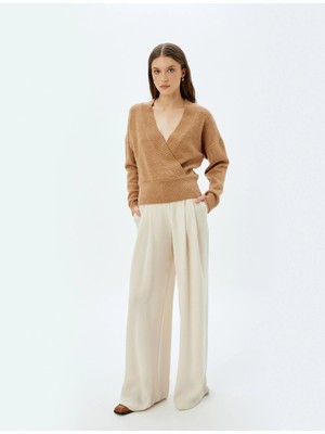 Koton Kruvaze Triko Kazak Yün Karışımlı V Yaka Uzun Kollu