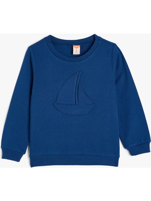 Koton Deniz Temalı Bisiklet Yaka Uzun Kollu Bebek Sweatshirt