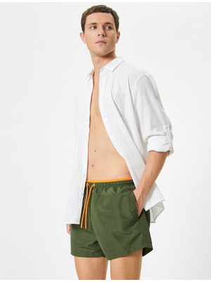 Koton Kısa Deniz Şortu File Astarlı Beli Bağlamalı Cepli Rahat Kalıp