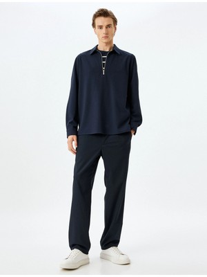 Koton Yarım Fermuarlı Gömlek Kısa Kollu Viskon Karışımlı