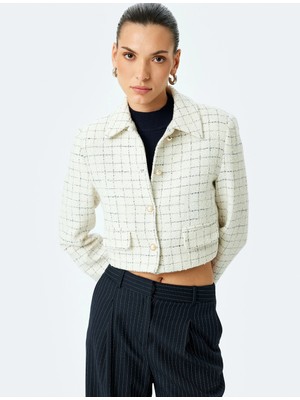 Koton Inci Düğme Detaylı Kruvaze Crop Tüvit Ceket