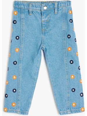 Koton Nakış Detaylı Pamuklu Denim Pantolon