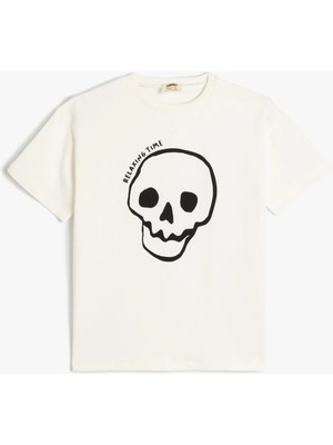 Koton Oversize T-Shirt Kuru Kafa Baskılı Kısa Kollu Pamuklu