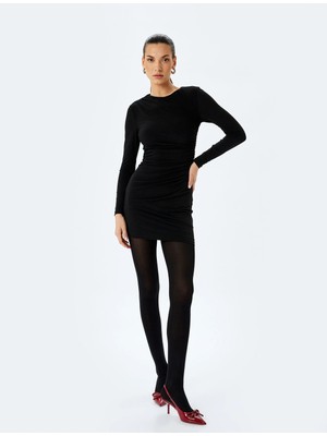 Koton Drape Detaylı Uzun Kollu Mini Kalem Elbise
