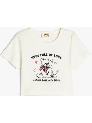 Koton Ayıcık Baskılı Bisiklet Yaka Kısa Kollu Pamuklu Tişört