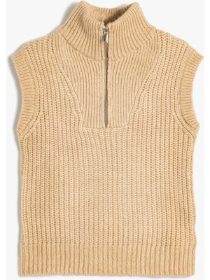 Koton Triko Süveter Kolsuz Yarım Fermuarlı Yaka