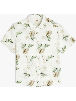 Koton Desenli Düğme Detaylı Kısa Kollu Pamuklu Gömlek